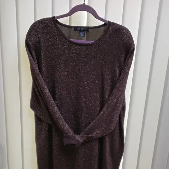 Lane Bryant Holiday Design Collection Metallic Bronze Weaving Dark Brown Sweater - Picture 5 of 9